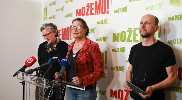 07.04.2024., Zagreb - Na konferenciji za medije stranke Mozemo! clanovi tematske grupe stranke za kulturu Ursa Raukar-Gamulin,  Goran Sergej Pristas i Antonija Letinic predstavili su izborni program za kulturu. Photo: Marko Juric/PIXSELL