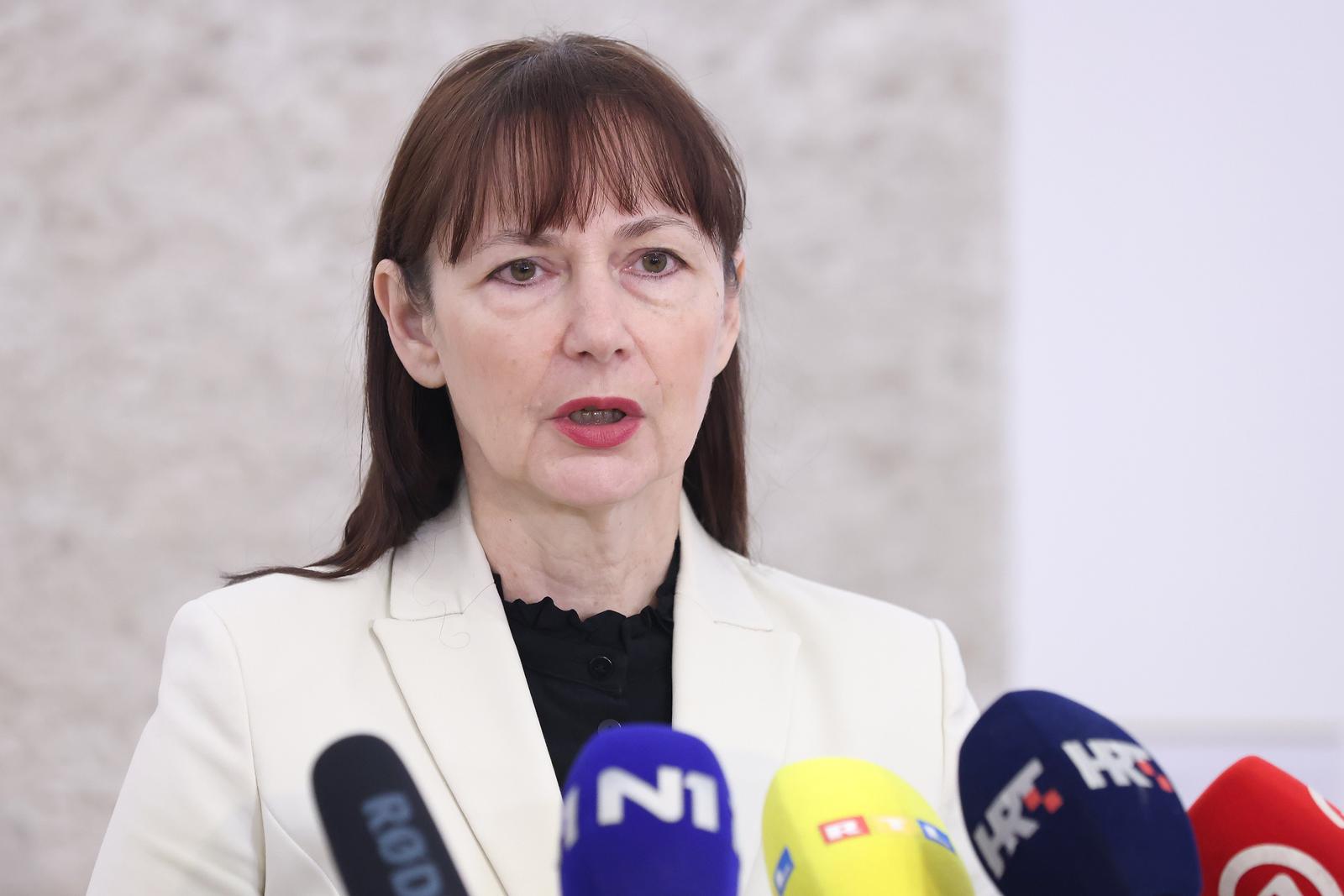09.02.2024., Zagreb - Na konferenciji za medije odrzanoj u Saboru o aktualnim temama govorila je Vesna Vucemilovic.
 Photo: Patrik Macek/PIXSELL