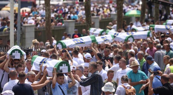 11.07.2023., Potocari, Bosna i Hercegovina - U Potocarima sahranjeno 30 novoidentifiiciranih zrtava genocida u Srebrenici. Photo: Armin Durgut/PIXSELL