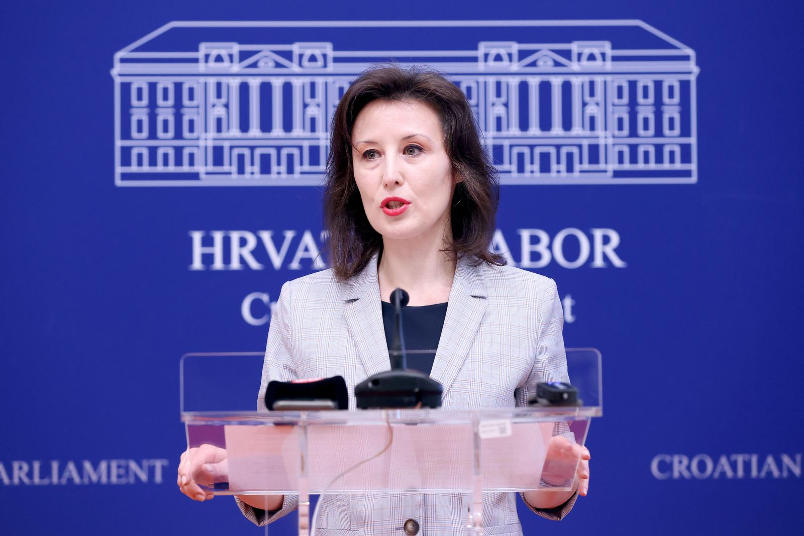 12.03.2024., Zagreb - Na konferenciji za medije odrzanoj u Saboru o temi: ""Sunovrat pravosudnih institucija u Hrvatskoj" govorila je zastupnica Dalija Oreskovic. Photo: Patrik Macek/PIXSELL