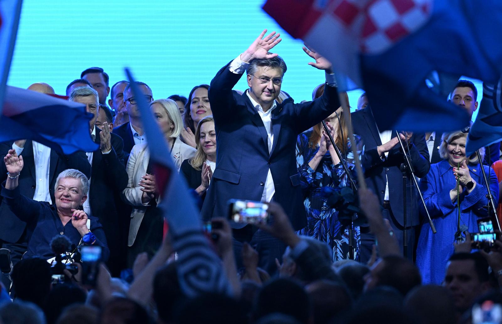 14.04.2024., Zagreb - Zavrsni predizborni skup HDZ-a na Trgu Petra Preradovica u Zagrebu. Andrej Plenkovic Photo: Marko Lukunic/PIXSELL