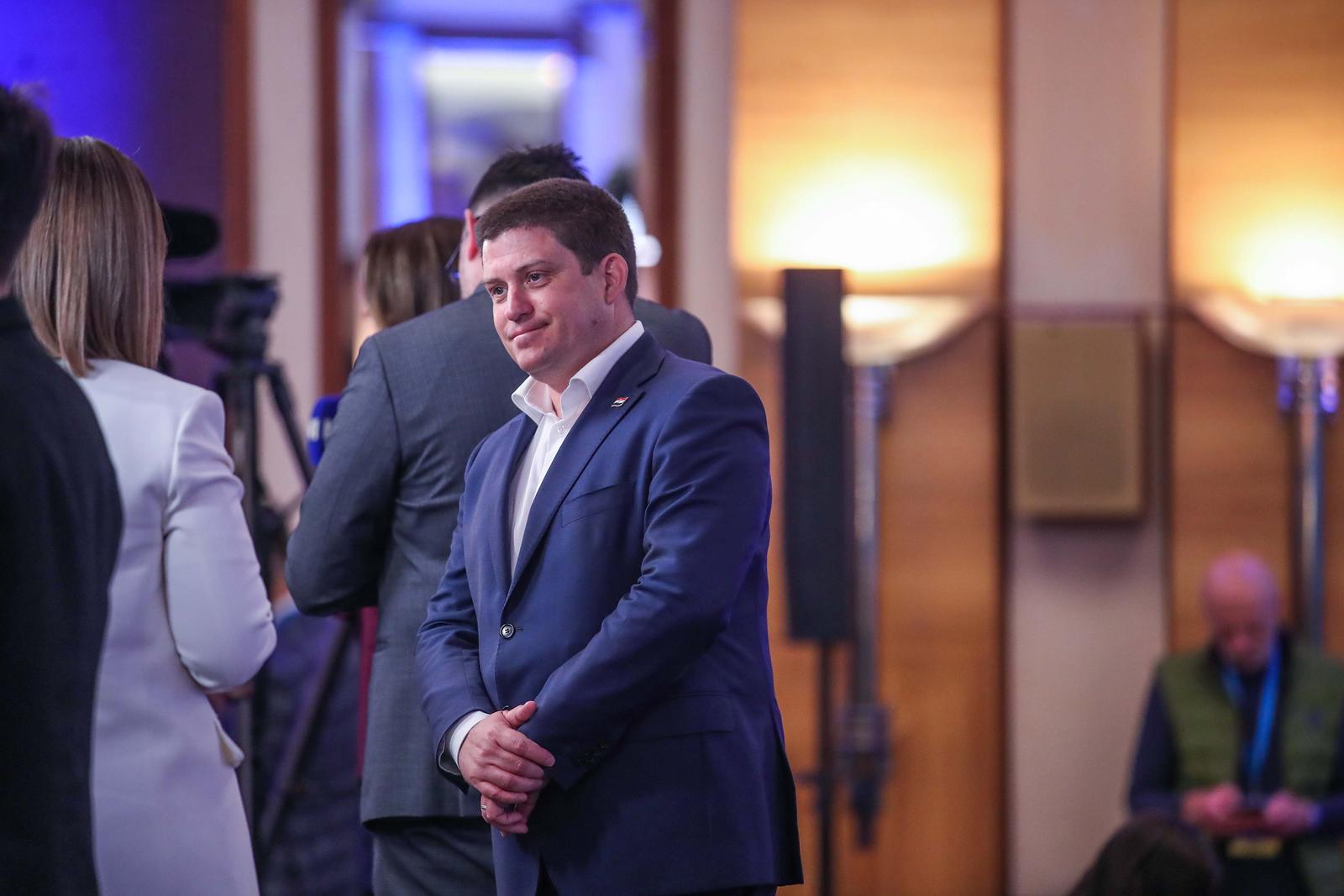 17.04.2024.., Zagreb - Docek izbornih rezultata za Hrvatski saboru u stozeru Hrvatske demokratske zajednice (HDZ), Hrvatsko socijalno-libaralne stranke (HSLS), Hrvatske demokrscanske stranke (HDS), Hrvatske narodne stranke (HNS) i Hrvatske stranke umirovljenika (HSU) u hotelu Westin. Oleg Butkovic Photo: Slavko Midzor/PIXSELL
