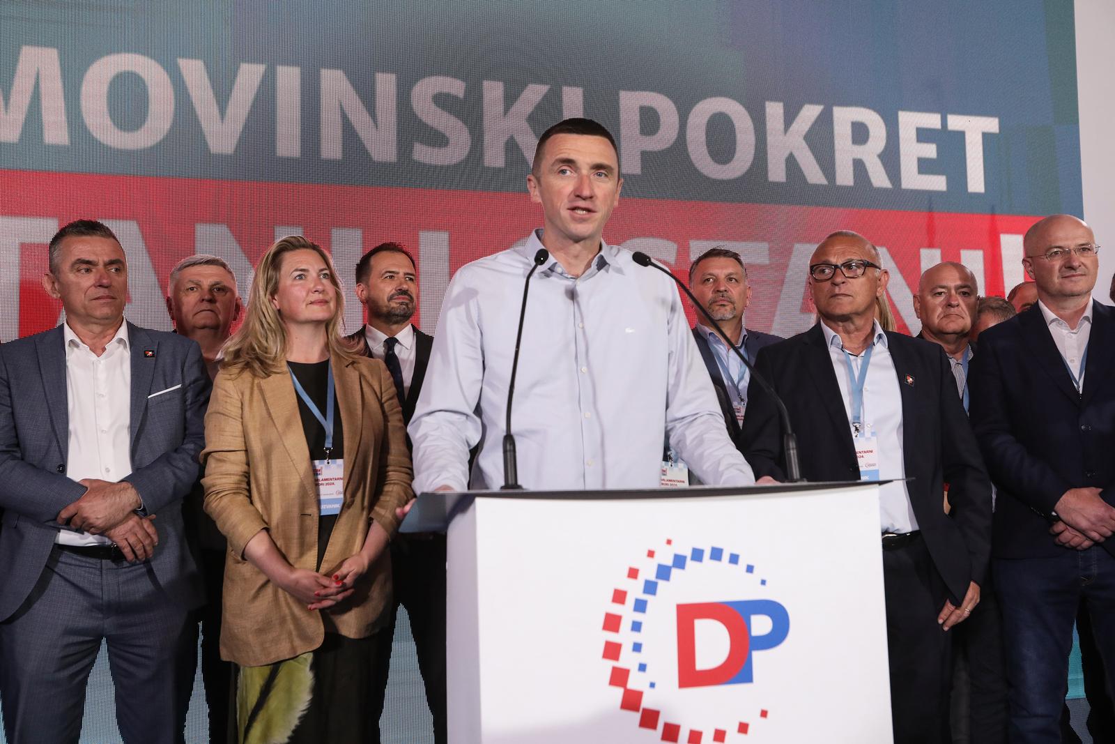 17.04.2024., Zagreb - Docek izbornih rezultata za Hrvatski saboru u stozeru Domovinskog pokreta, Prava i pravde, Bloka za Hrvatsku (BLOK) i Agramera - Nezavisne liste u hotelu International. Ivan Penava Photo: Robert Anic/PIXSELL