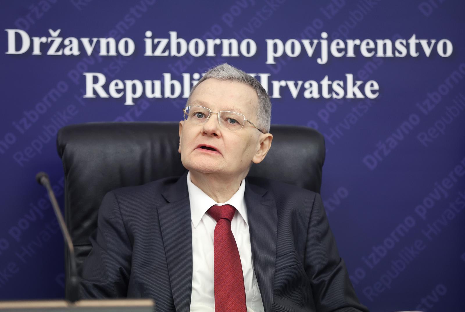 18.04.2024., Zagreb - Konferencija za medije Drzavnog izbornog povjerenstva odrzana je u zgradi Hrvatskoga sabora, na kojoj su Damir Kontrec, Radovan Dobronic, Slaven Hojski i Josip Salapic dali sluzbeni izjavu o tome kako su prosli izbori. Photo: Sanjin Strukic/PIXSELL