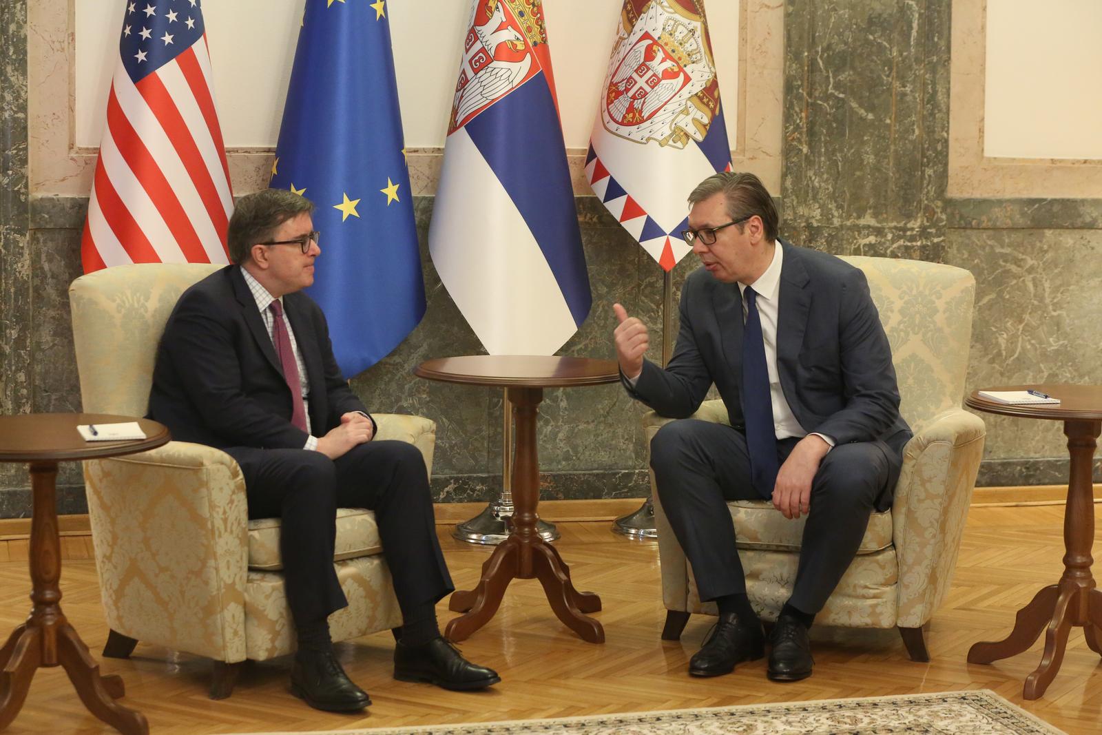 20.04.2024, Beograd - Predsjednik Srbije Aleksandar Vucic sastao se s pomocnikom americkog drzavnog tajnika Anthonyja Blinkena, Jamesom O'Brienom za europske i euroazijske poslove. Photo: F.S./ATAImages/PIXSELL