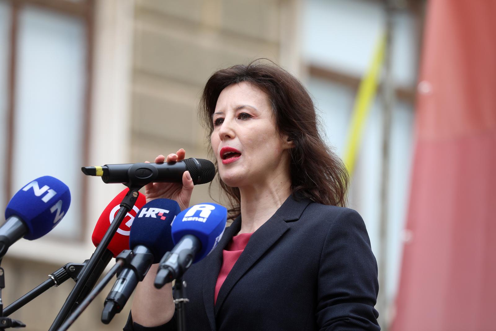 23.03.2024., Rijeka - Veliki prosvjed oporbe pod nazivom Dosta je!, u centru grada. Govorili su: Mirela Ahmetovic, Dalija Oreskovic, Nada Turina Djuric i Marin Racic. Photo: Goran Kovacic/PIXSELL