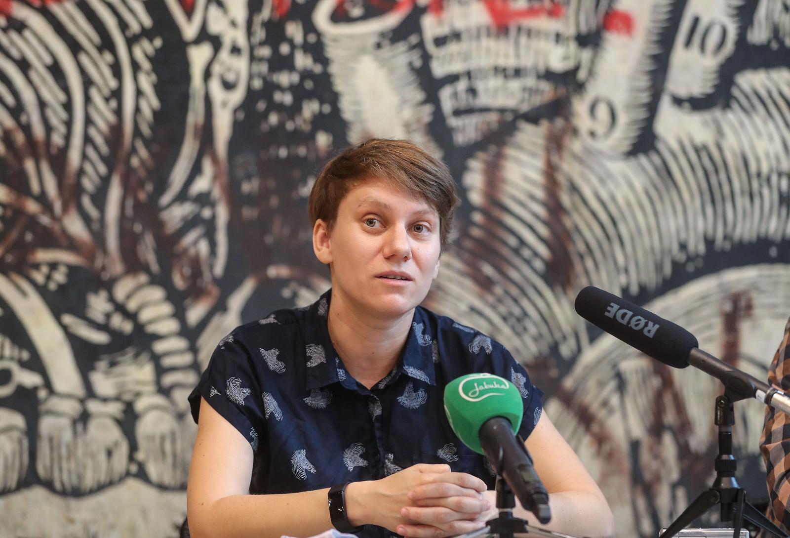 24.07.2020., Zagreb - U Laubi odrzana konferencija za medije  -Objava programa putujuceg Motovun film festivala. Program su predstavili Milena Zajovic , Igor Mirkovic i inja KoracPhoto: Zeljko Lukunic/PIXSELL