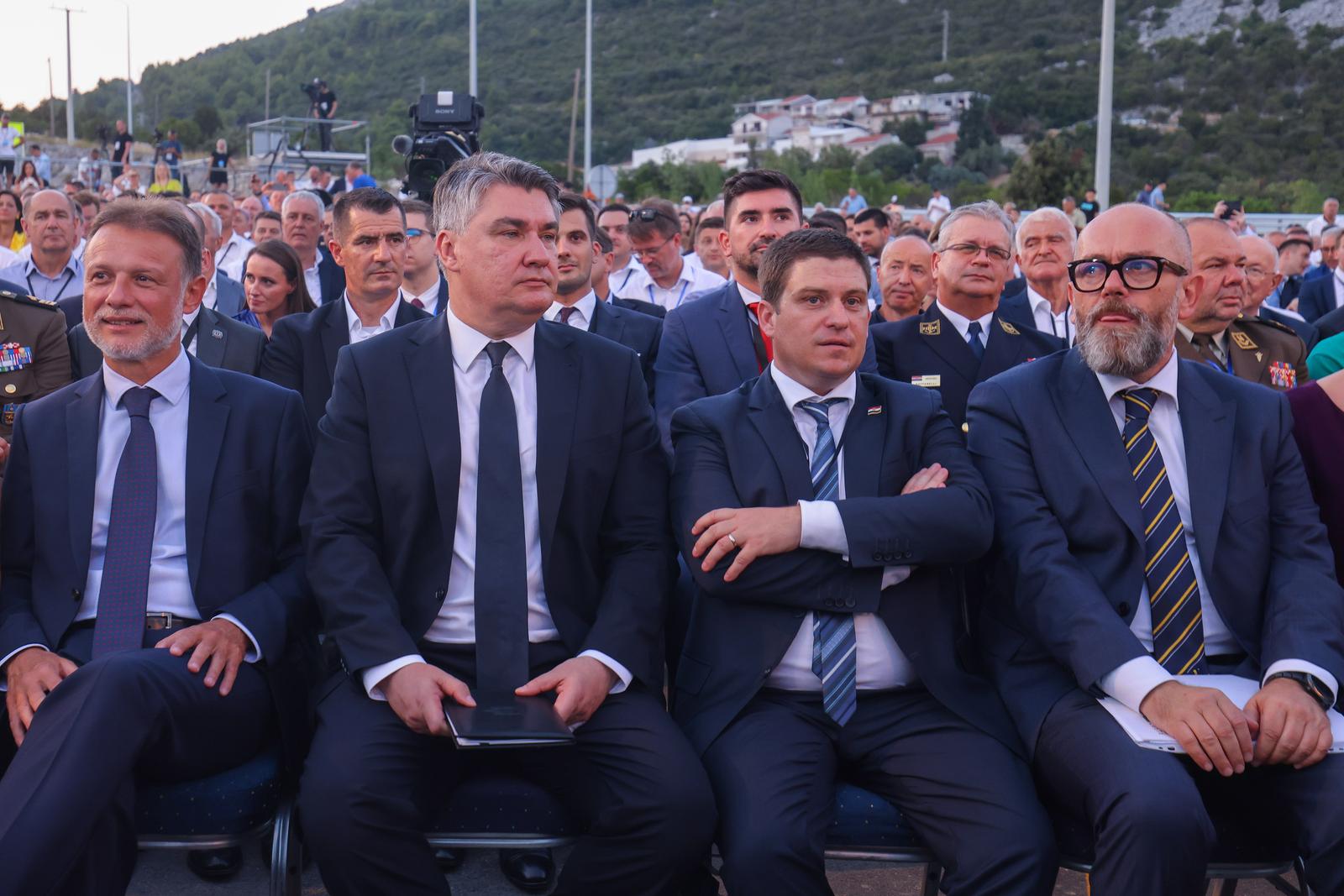 26.07.2022., Komarna - Sluzbeno otvorenje Peljeskog mosta.  Gordan Jandrokovic, Zoran Milanovic, Oleg Butkovic  Photo: Miroslav Lelas/PIXSELL