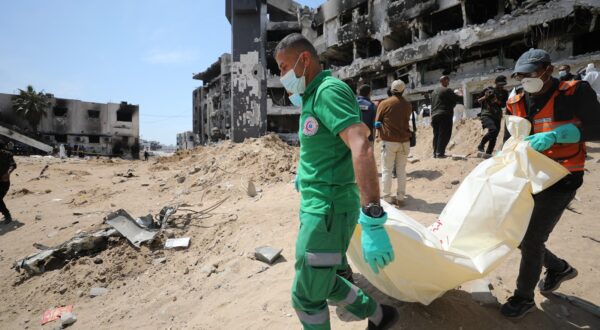 GAZA CITY, GAZA - APRIL 08: Gazan teams from health department, civil defense, crime scene investigation, and forensics carry out investigation at the scene after Israeli siege and attacks that completely destroyed Gaza's Al-Shifa Hospital, leaving hundreds killed including displaced families, patients and doctors in Gaza City, Gaza on April 08, 2024. The teams commenced efforts to recover the bodies and identify the Palestinians who lost their lives during the assault on the Al-Shifa Medical Complex. The facility was rendered completely unusable during the 14-day attack launched by Israeli forces, starting on March 18. Dawoud Abo Alkas / Anadolu,Image: 863340868, License: Rights-managed, Restrictions: , Model Release: no, Credit line: Dawoud Abo Alkas / AFP / Profimedia