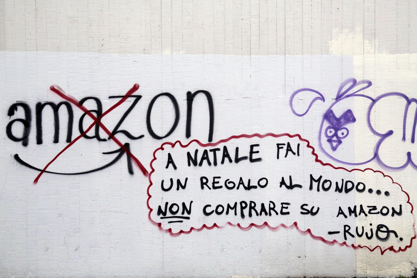 Italy, Milan - April 24, 2024.Amazon fined 10 million Euros for inducing consumers to make periodic purchases.Ten million euo fine for Amazon for having set the pre-selection of the periodic purchase on its platform, for many products present on e-commerce, limiting the freedom of consumers..Archive photo of protest graffiti against Amazon  / Padova, Italy,Image: 867506954, License: Rights-managed, Restrictions: * France, Germany and Italy Rights Out *, Model Release: no, Credit line: Brancolini/Fotogramma / Zuma Press / Profimedia
