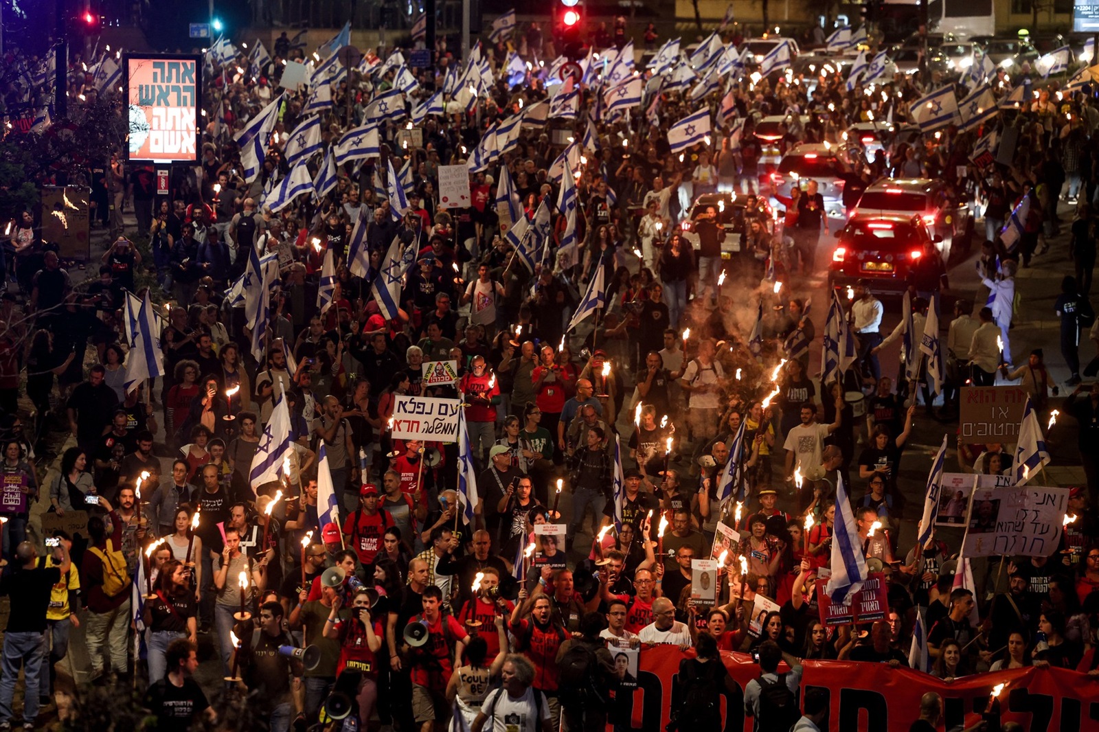 Anti-government protesters stage a four-day sit-in Jerusalem on April 2, 2024 calling for the dissolution of the Israeli government and the return of Israelis held hostage in the Gaza Strip by Palestinian militants since the October 7 attacks.,Image: 861853231, License: Rights-managed, Restrictions: , Model Release: no, Credit line: AHMAD GHARABLI / AFP / Profimedia
