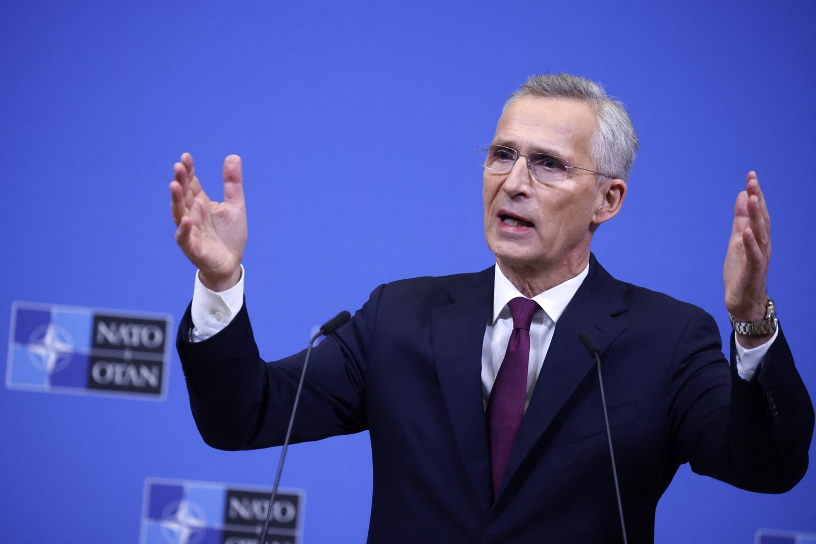 NATO Secretary General Jens Stoltenberg speaks during a press conference at the NATO Headquarters in Brussels on April 4, 2024.,Image: 862381518, License: Rights-managed, Restrictions: , Model Release: no, Credit line: Johanna Geron / AFP / Profimedia