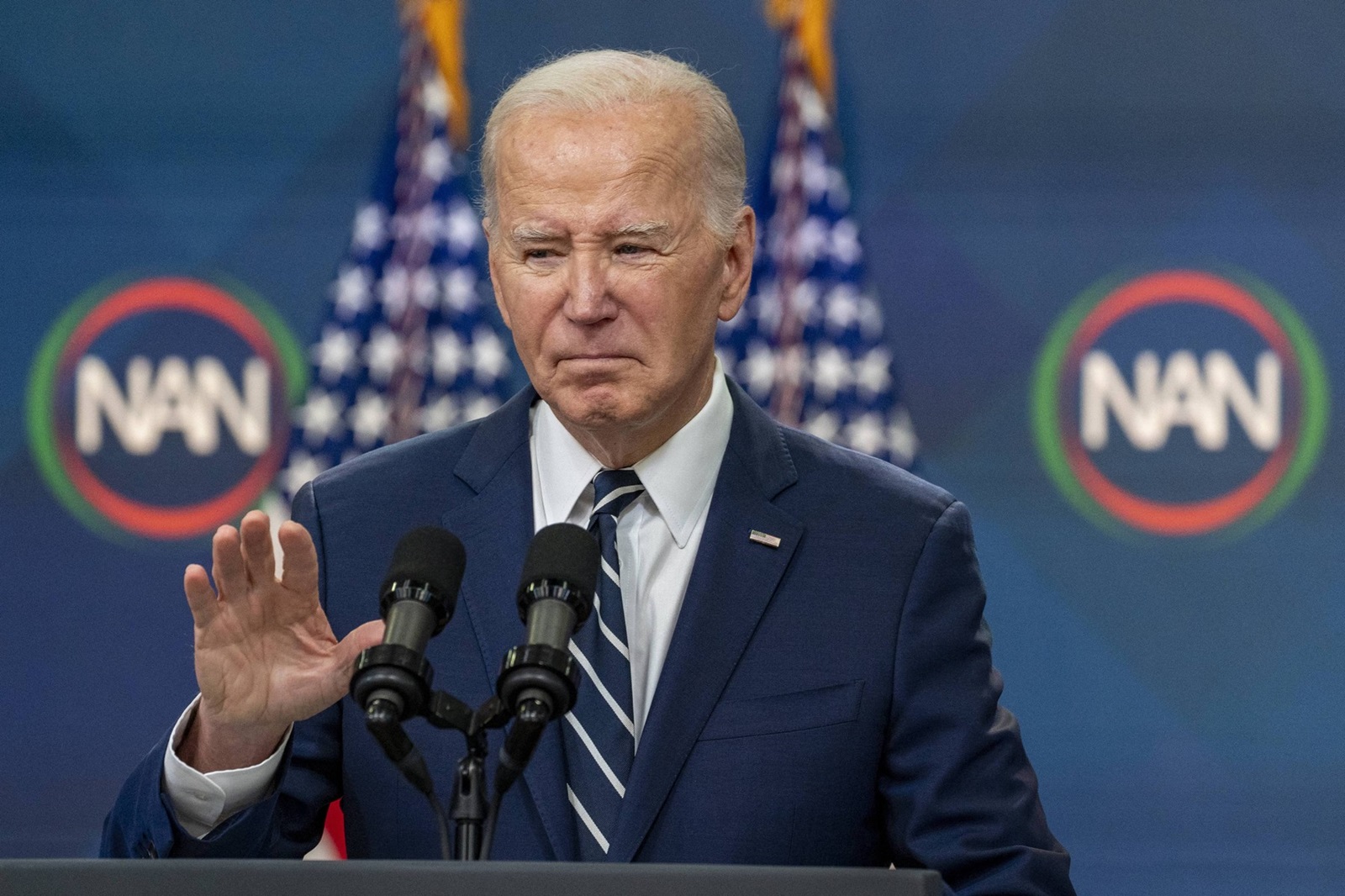 U.S. President Joe Biden delivers virtual remarks at the National Action Network Convention in the South Court Auditorium of the White House April 12, 2024. Credit: Ken Cedeno / Pool via CNP.
12 Apr 2024
Pictured: U.S. President Joe Biden delivers virtual remarks at the National Action Network Convention in the South Court Auditorium of the White House April 12, 2024. Credit: Ken Cedeno / Pool via CNP.,Image: 864353811, License: Rights-managed, Restrictions: NO Australia, New Zealand, Unknown Country, Model Release: no, Credit line: Ken Cedeno - Pool via CNP / MEGA / The Mega Agency / Profimedia