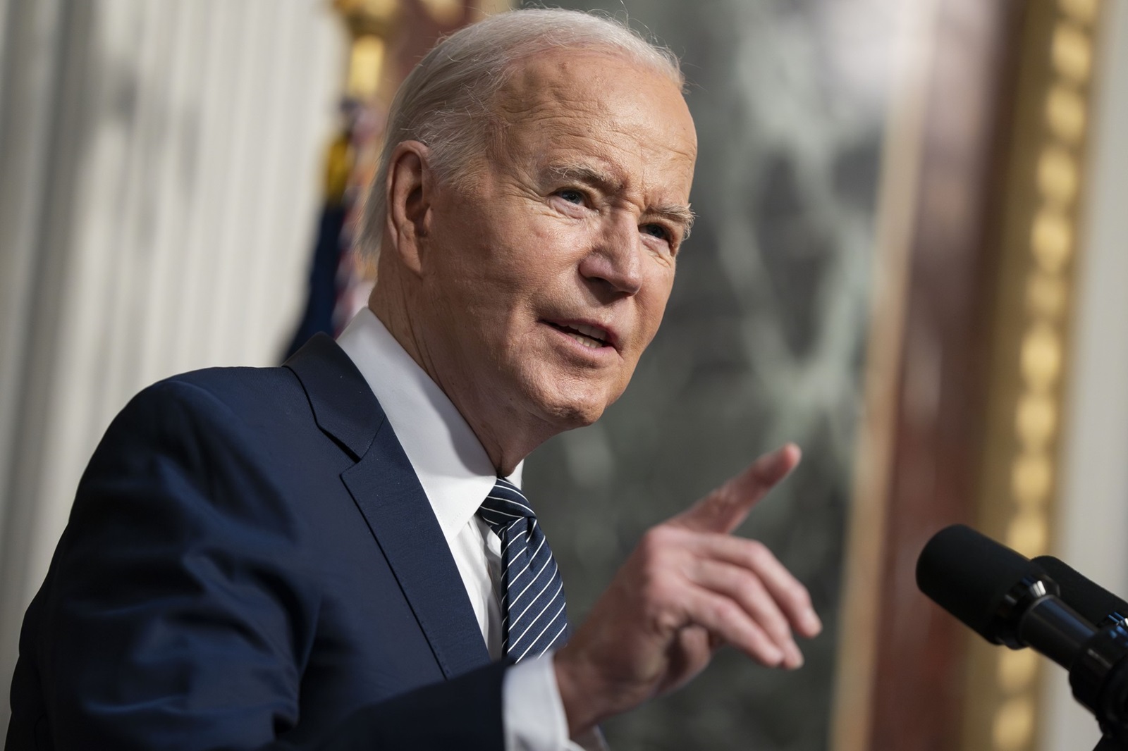United States President Joe Biden speaks on lowering healthcare costs during an event in the Indian Treaty Room in the Eisenhower Executive Office Building on the White House Campus in Washington, DC on Wednesday, April 3, 2024.,Image: 862334893, License: Rights-managed, Restrictions: **Not for sale in: USA, Brazil, Mexico**, Model Release: no, Credit line: RS/MPI / Capital pictures / Profimedia