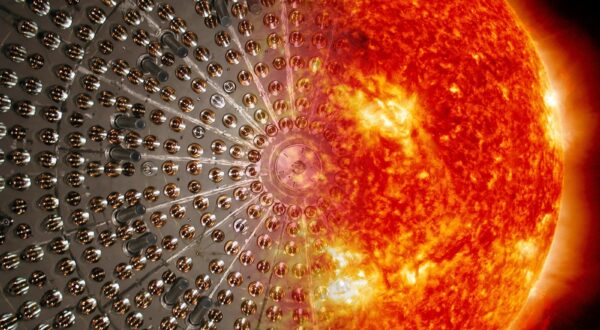 ***EMBARGOED UNTIL 16.00 BST, WED NOV 25 (11.00 ET)***

Artistic rendering of the Borexino stainless steel sphere merged with the image of the Sun. See SWNS story SWNNsun. The secret of the sun's nuclear fusion has been discovered by scientists. Rare, ghostly particles produced inside it have been captured for the first time. They travelled more than 90 million miles -  to a detector buried deep beneath a mountain in Italy. The breakthrough sheds fresh light on the reactions fuelling our home star. They produce less than one percent of the sun's energy.,Image: 571280227, License: Rights-managed, Restrictions: This image hereby disclosed to your organisation is so disclosed on the condition that your organisation will take all steps necessary to ensure that any identifiable personal data is processed in full compliance with the Data Protection Act 2018

follow us on twitter - @swns
browse our website - swns.com
email pix@swns.com, Model Release: no, Credit line: Maxim Gromov / Borexino Collaboration / / SWNS / Profimedia