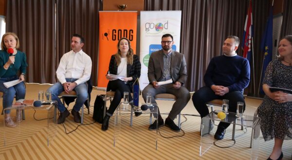 Zagreb, 05.04.2024 - Gong i GOOD inicijativa organizirali su okrugli stol "Treba li nam obrazovanje za demokraciju?" na kojem su od politickih stranaka koje se natjecu na izborima zatraili da se ocituju o uvodenju Gradanskog odgoja i obrazovanja kao obaveznog predmeta, reformi obrazovnih programa koja dovodi do ukidanja predmeta Politika i gospodarstvo i smanjenja opce-obrazovnih predmeta u strukovnim kolama te sputanja dobne granice za glasanje na 16 godina. Na fotografiji Dalibor Prevendar, Marija Selak Raspudic , Marin ivkovic, Nikola Vukobratovic, Ivana Fundurulic.
foto HINA/ Denis CERIC /dc