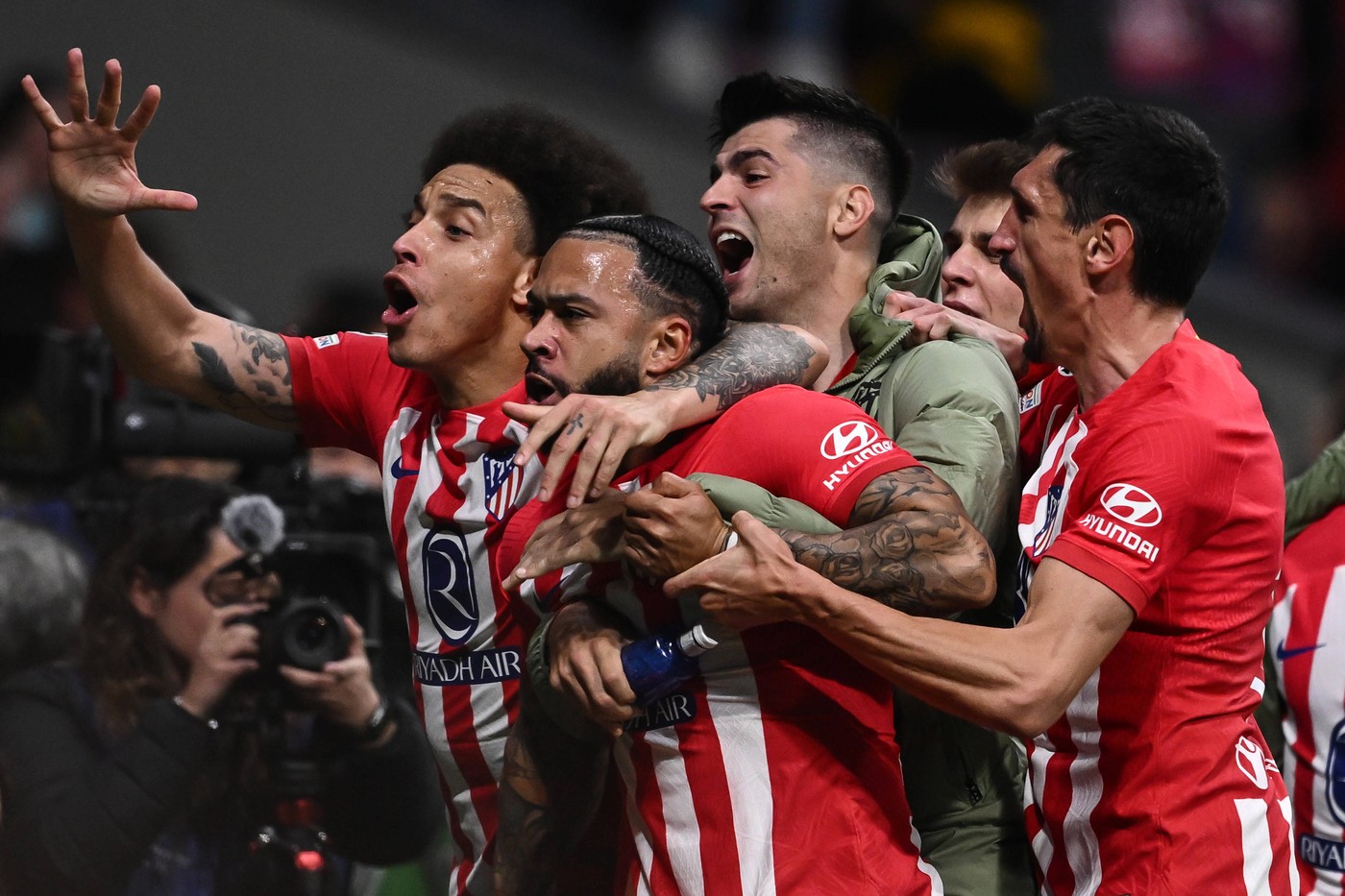 Mg Madrid 13/03/2024 - Champions League / Atletico Madrid-Inter / foto Matteo Gribaudi/Image nella foto: esultanza gol Memphis Depay,Image: 857289519, License: Rights-managed, Restrictions: PUBLICATIONxNOTxINxITA, Credit images as "Profimedia/ IMAGO", Model Release: no, Credit line: www.imagephotoagency.it / imago sportfotodienst / Profimedia
