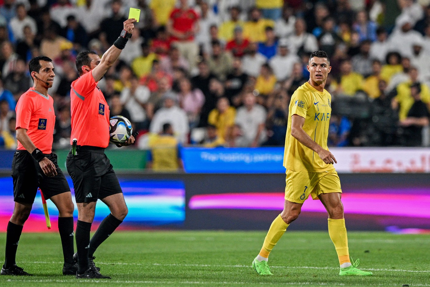ABU DHABI, UNITED ARAB EMIRATES - APRIL 8: Cristiano Ronaldo of Al Nassr reacts during the Saudi Super Cup Semi-Final match between Al Hilal and Al Nassr at Mohamed Bin Zayed Stadium in Abu Dhabi, United Arab Emirates on April 08, 2024. Waleed Zein / Anadolu/ABACAPRESS.COM,Image: 863456807, License: Rights-managed, Restrictions: , Model Release: no, Credit line: AA/ABACA / Abaca Press / Profimedia