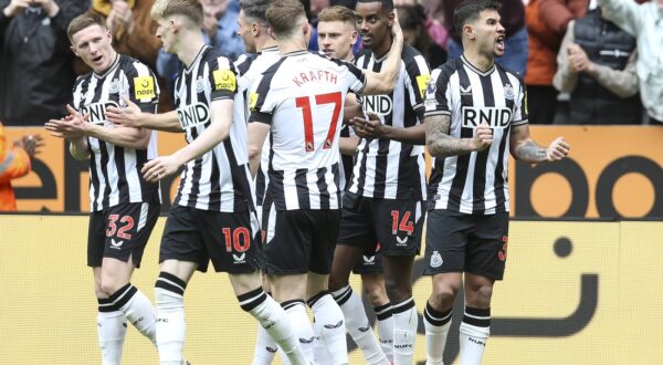 Football - 2023 / 2024 Premier League - Newcastle United vs Tottenham Hotspur - St James Park - Saturday 13th April 2024 Alexander Isak of Newcastle United celebrates after scoring to make it 3-0,Image: 864659844, License: Rights-managed, Restrictions: PUBLICATIONxNOTxINxUK, Credit images as "Profimedia/ IMAGO", Model Release: no, Credit line: IMAGO / imago sportfotodienst / Profimedia