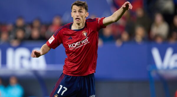 April 15, 2024, Pamplona, Navarra, SPAIN: Ante Budimir of CA Osasuna reacts during the LaLiga EA Sports match between CA Osasuna and Valencia CF at El Sadar on April  15, 2024, in Pamplona, Spain.,Image: 865110733, License: Rights-managed, Restrictions: , Model Release: no, Credit line: Ricardo Larreina / Zuma Press / Profimedia