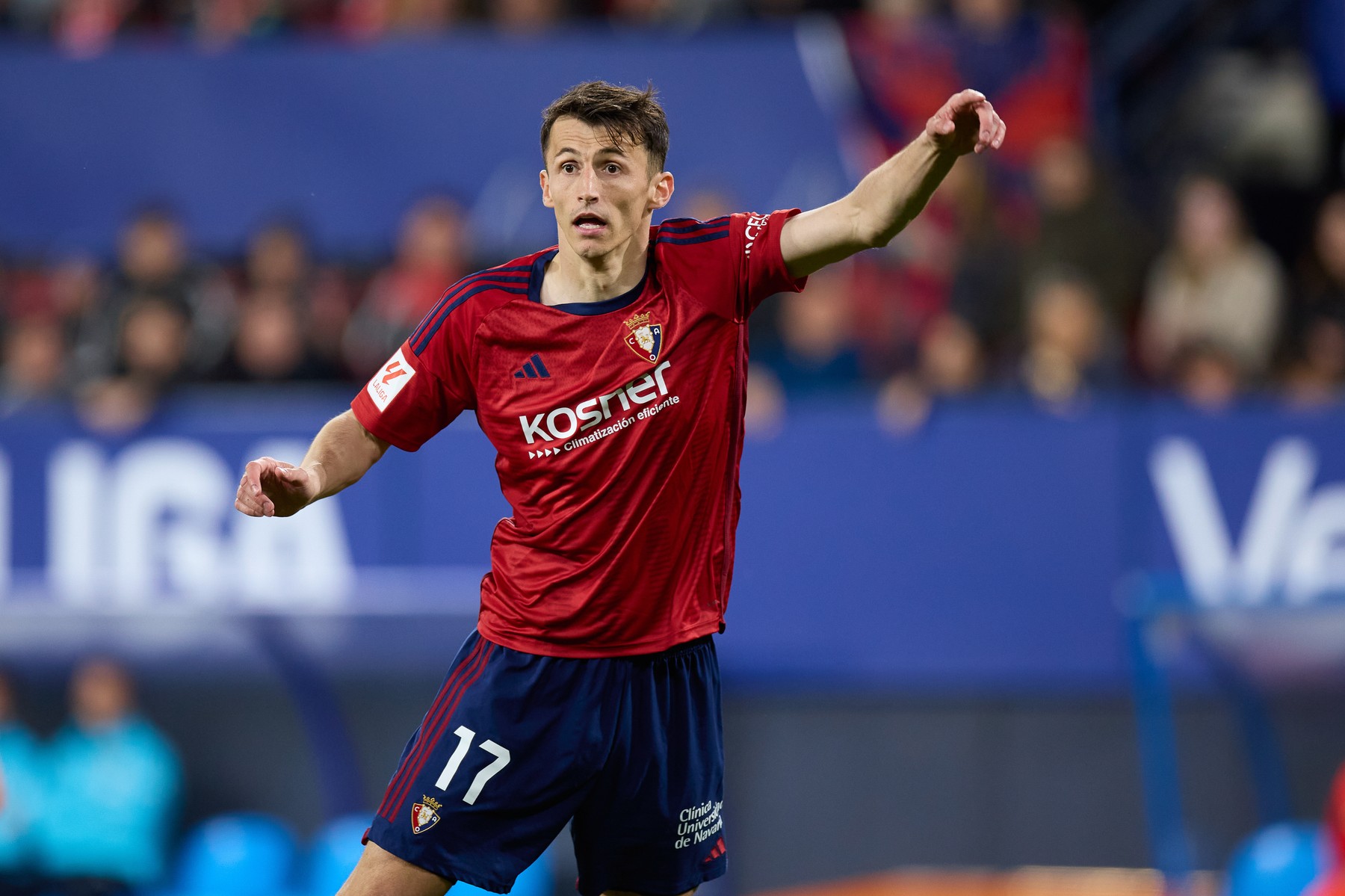 April 15, 2024, Pamplona, Navarra, SPAIN: Ante Budimir of CA Osasuna reacts during the LaLiga EA Sports match between CA Osasuna and Valencia CF at El Sadar on April  15, 2024, in Pamplona, Spain.,Image: 865110733, License: Rights-managed, Restrictions: , Model Release: no, Credit line: Ricardo Larreina / Zuma Press / Profimedia