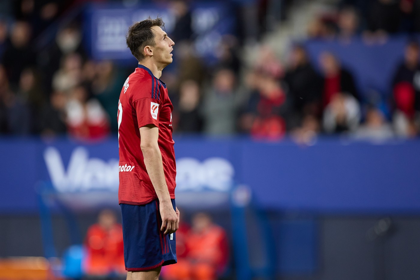 April 15, 2024, Pamplona, Navarra, SPAIN: Ante Budimir of CA Osasuna reacts during the LaLiga EA Sports match between CA Osasuna and Valencia CF at El Sadar on April  15, 2024, in Pamplona, Spain.,Image: 865116434, License: Rights-managed, Restrictions: , Model Release: no, Credit line: Ricardo Larreina / Zuma Press / Profimedia