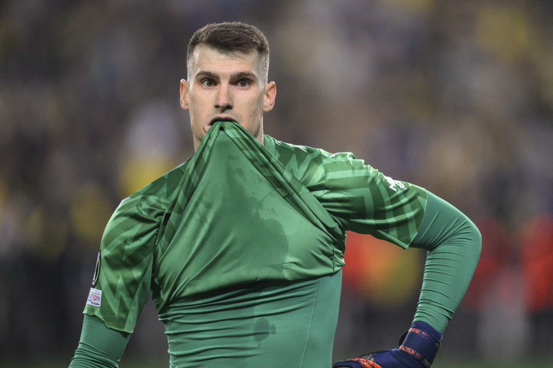 ISTANBUL, TURKIYE - APRIL 19: Livakovic of Fenerbahce reacts after UEFA Europa Conference League quarter-final rematch between Fenerbahce and Olympiacos at Ulker Stadium in Istanbul, Turkiye on April 18, 2024. Arif Hudaverdi Yaman / Anadolu,Image: 866016844, License: Rights-managed, Restrictions: , Model Release: no, Credit line: Arif Hudaverdi Yaman / AFP / Profimedia