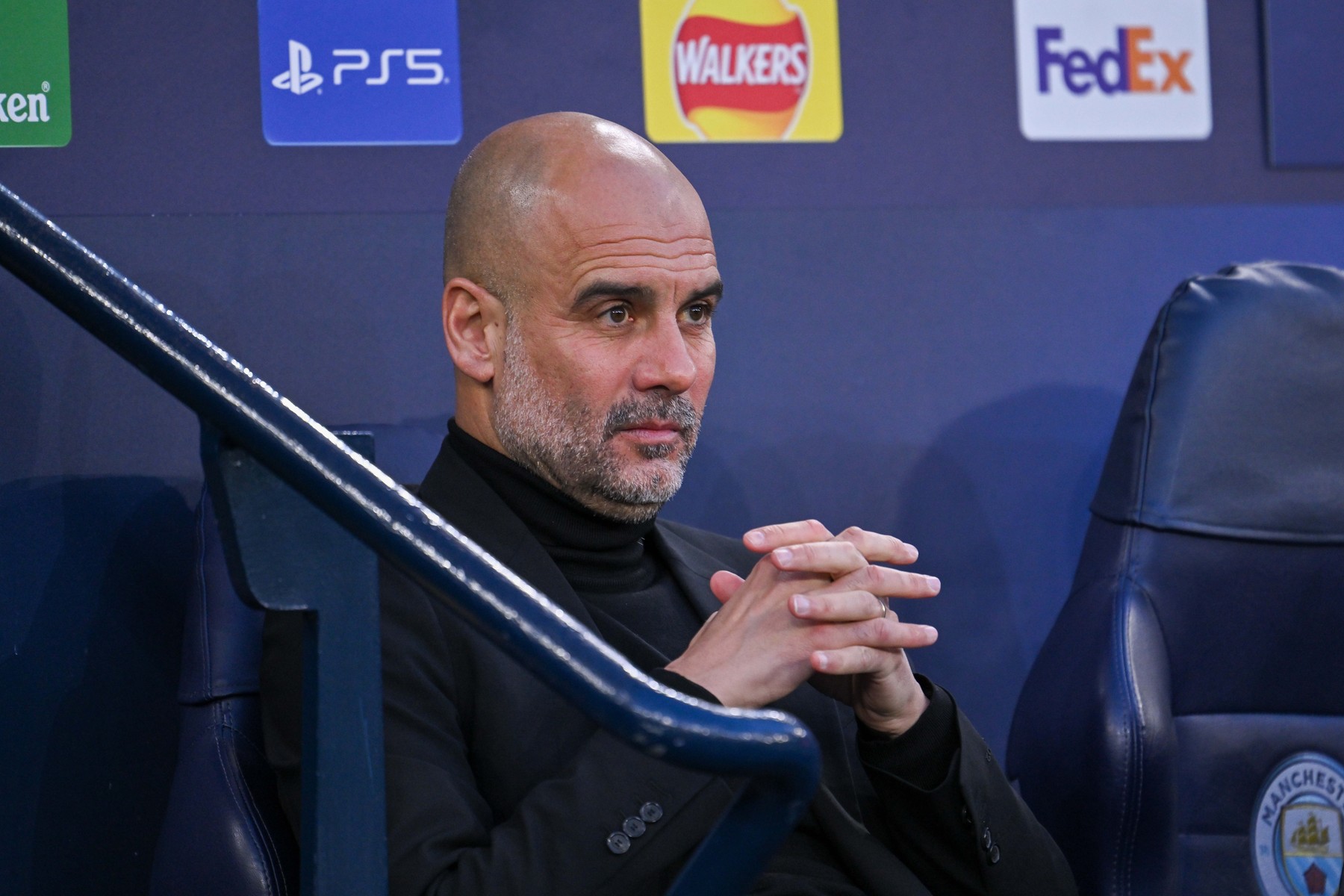 April 17, 2024: Manager of Manchester City Pep Guardiola before the UEFA Champions League semi final return leg football match between Manchester City and Real Madrid at the Etihad Stadium in Manchester England,Image: 866054962, License: Rights-managed, Restrictions: * Brazil and Mexico Rights OUT *, Model Release: no, Credit line: Will Palmer / Zuma Press / Profimedia