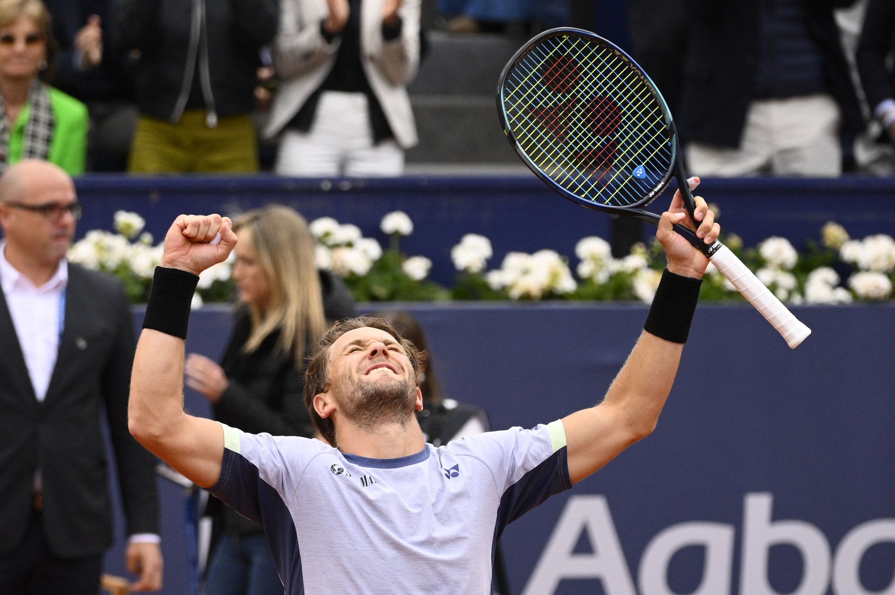 Norway's Casper Ruud celebrates beating Greece's Stefanos Tsitsipas during the ATP Barcelona Open "Conde de Godo" tennis tournament singles final match at the Real Club de Tenis in Barcelona, on April 21, 2024.,Image: 866730982, License: Rights-managed, Restrictions: , Model Release: no, Credit line: Josep LAGO / AFP / Profimedia