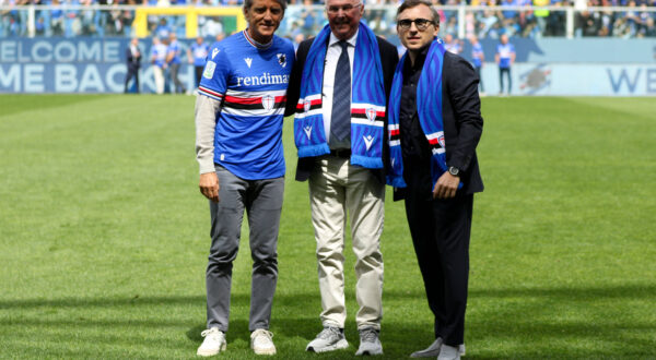 05/05/2024, Genova, Serie B, Stadio Ferraris, Sampdoria-Reggiana, in the photo: Roberto Mancini, Sven-Goran Eriksson and Matteo Manfredi during Sampdoria vs Reggiana, Italian soccer Serie B match in Genova, Italy, May 05 2024 PUBLICATIONxNOTxINxITA Copyright: xGabrielexSiri/IPAxSportx/xipa-agx/xx IPA_45758588 IPA_Agency_IPA45758588