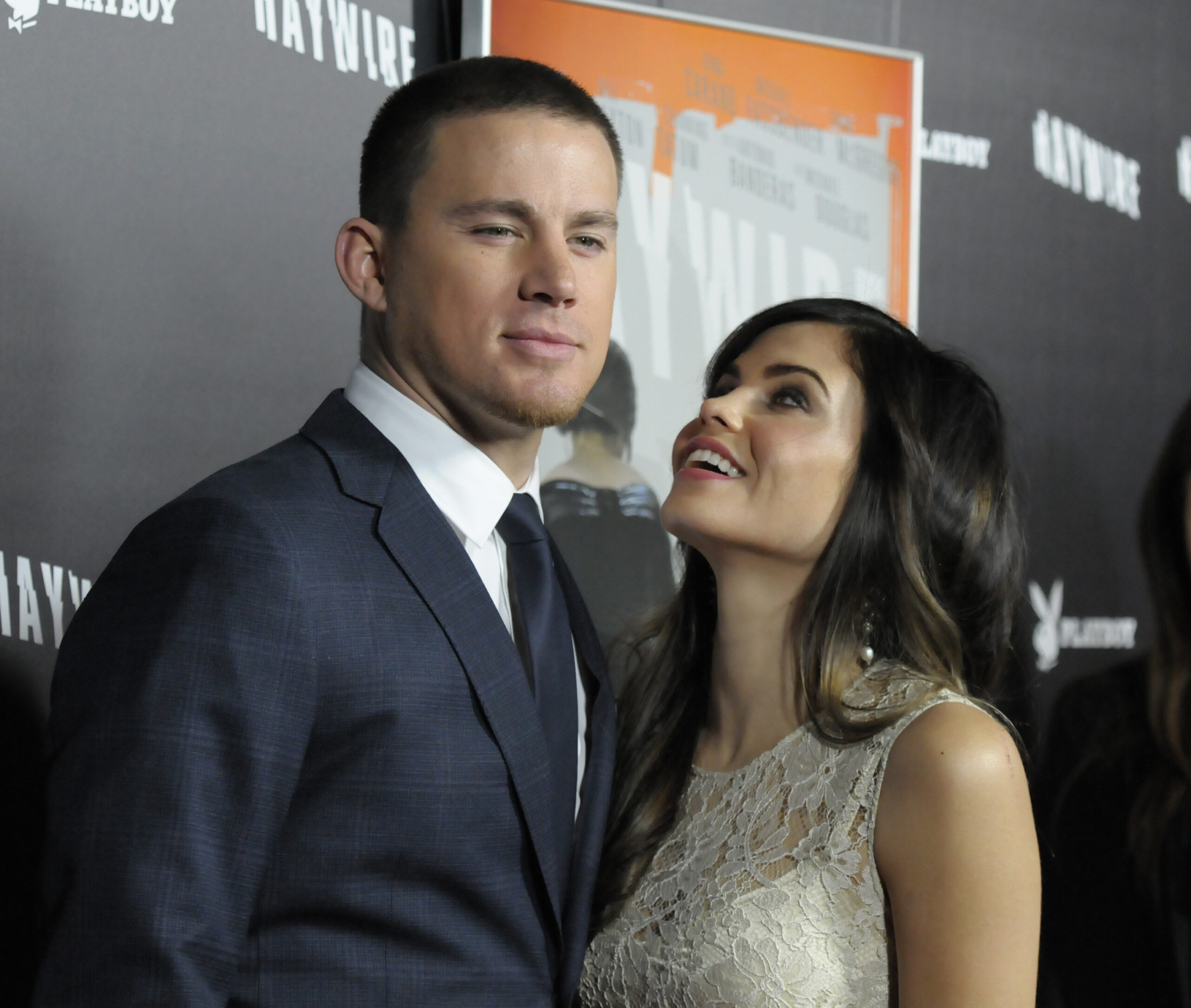 Actor Channing Tatum, left, and actress Jenna Dewan arrive at the premiere of the feature film "Haywire" in Los Angeles on Thursday, Jan. 5, 2012. (AP Photo/Dan Steinberg)