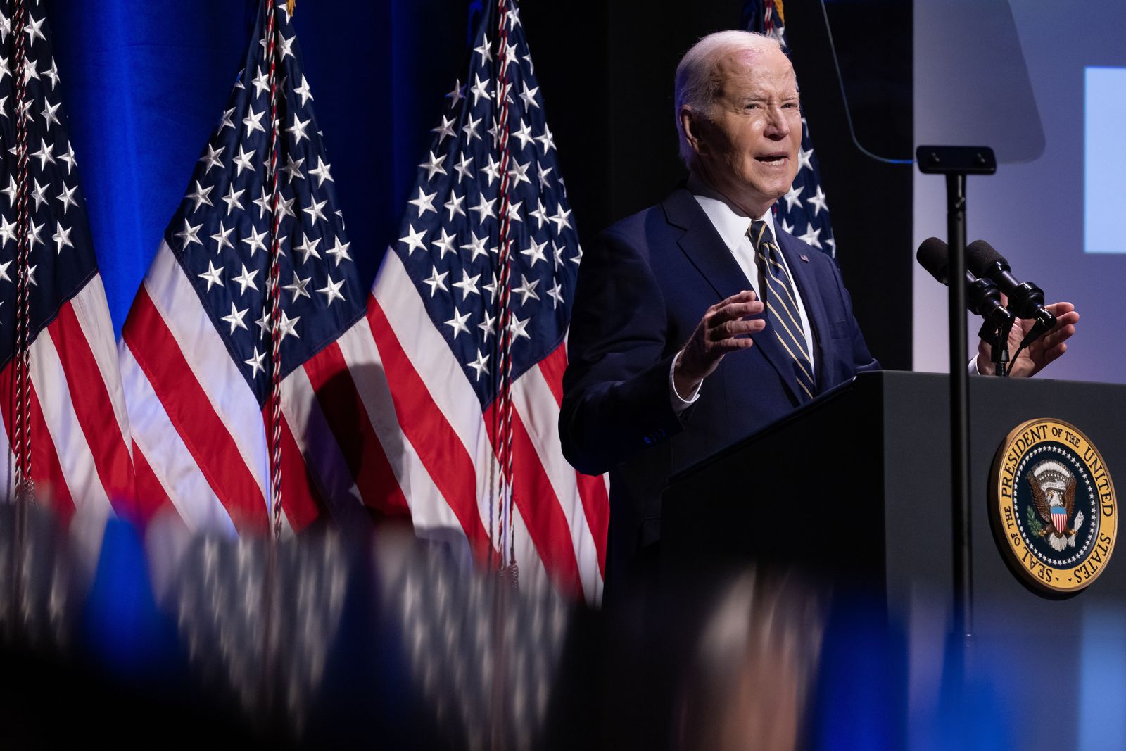 epa11348379 US President Joe Biden delivers remarks on the 70th anniversary of Brown v. Board of Education, at the National Museum of African American History and Culture in Washington, DC, USA, 17 May 2024. The 70th anniversary of the US Supreme Court's landmark decision in Brown v. Board of Education occurs on 17 May. The unanimous decision outlawed racial segregation in public schools, finding that 'separate but equal' is 'inherently unequal'.  EPA/MICHAEL REYNOLDS