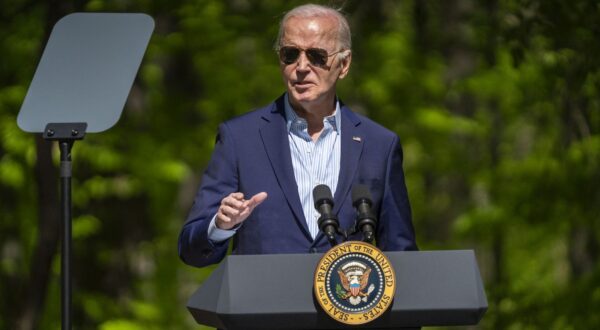 epa11294682 US President Joe Biden delivers remarks to commemorate Earth Day at an event in Prince William Forest Park in Triangle, Virginia, USA, 22 April 2024. President Biden announced 7 billion USD in grants for residential solar projects.  EPA/SHAWN THEW / POOL