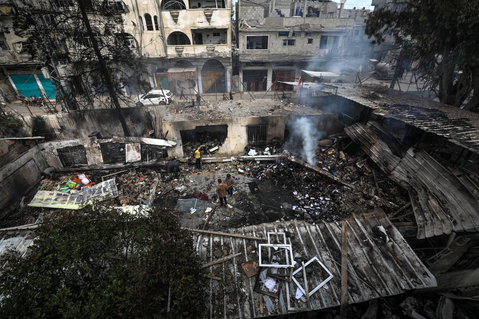 epa11339636 A view of a destroyed United Nations school following an air strike in Al Nuseirat refugee camp, central Gaza Strip, 14 May 2024. At least six people were killed in the strike which hit the UNRWA (United Nationas Relief and Works Agency for Palestinians in the near east) school, according to the Palestinian Civil Defense in Gaza. More than 35,000 Palestinians and over 1,455 Israelis have been killed, according to the Palestinian Health Ministry and the Israel Defense Forces (IDF), since Hamas militants launched an attack against Israel from the Gaza Strip on 07 October 2023, and the Israeli operations in Gaza and the West Bank which followed it.  EPA/MOHAMMED SABER