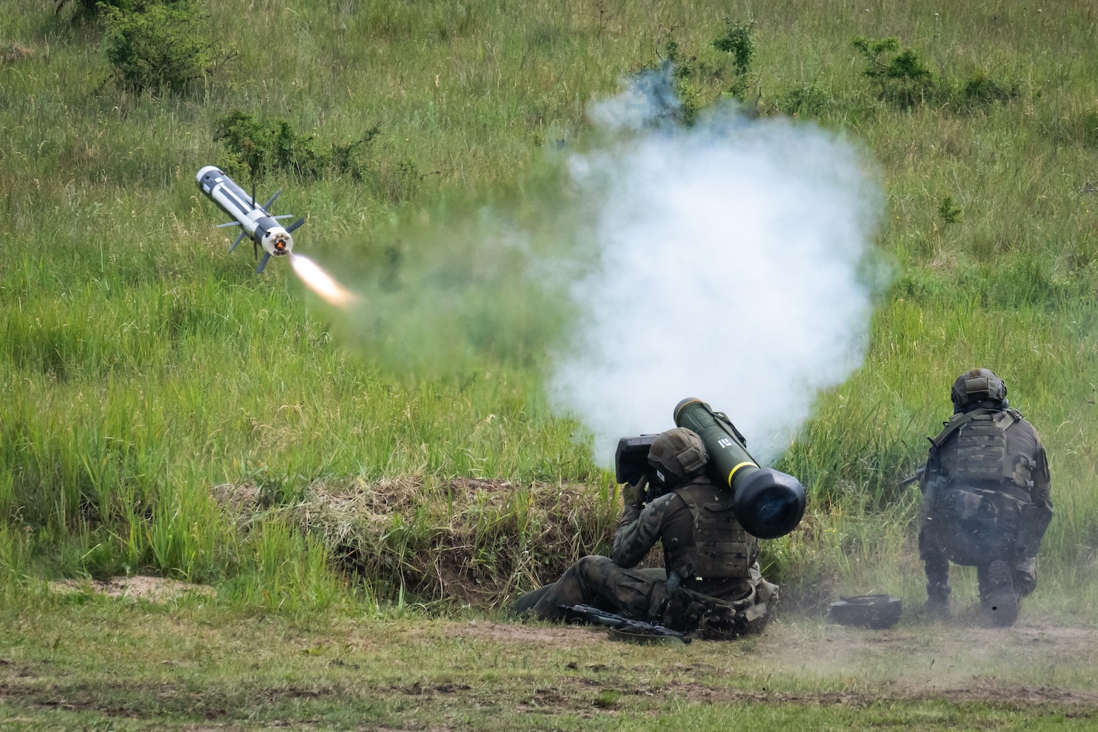 epa11366094 Soldiers taking part in a military show with the support of operational and allied forces at the Torun-Kijewo training ground in the Kuyavian-Pomeranian Voivodeship, Poland 24 May 2024. The event takes place as part of the celebration of the Territorial Defense Forces Training Center holiday.  EPA/Tytus Zmijewski POLAND OUT