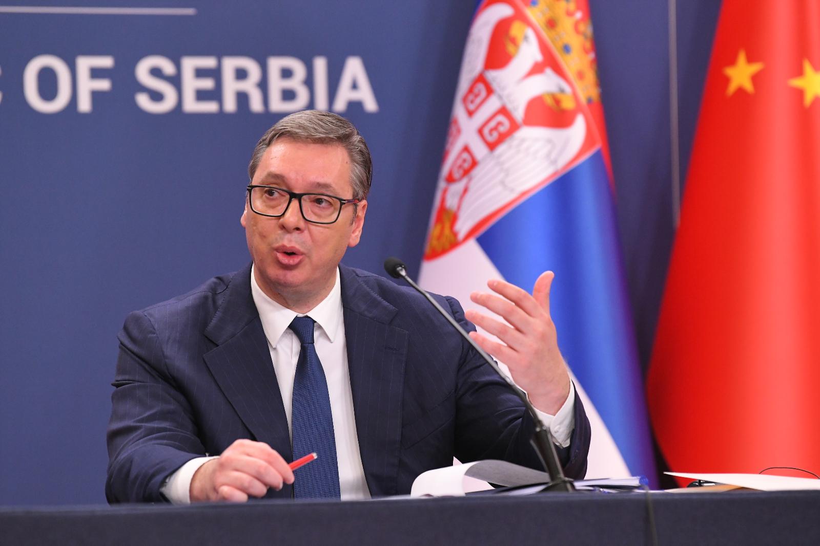 08, May, 2024, Belgrade - Official visit of the President of the People's Republic of China to the Republic of Serbia - exchange of signed agreements and press statements of the President of the People's Republic of China and the President of the Republic of Serbia.  Aleksandar Vucic. Photo: R.Z./ATAImages

08, maj, 2024, Beograd - Zvanicna poseta predsednika Narodne Republike Kine Republici Srbiji -  razmene potpisanih sporazuma i izjave za medije predsednika Narodne Republike Kine i predsednika Republike Srbije. Photo: R.Z./ATAImages Photo: R.Z./ATAImages/PIXSELL