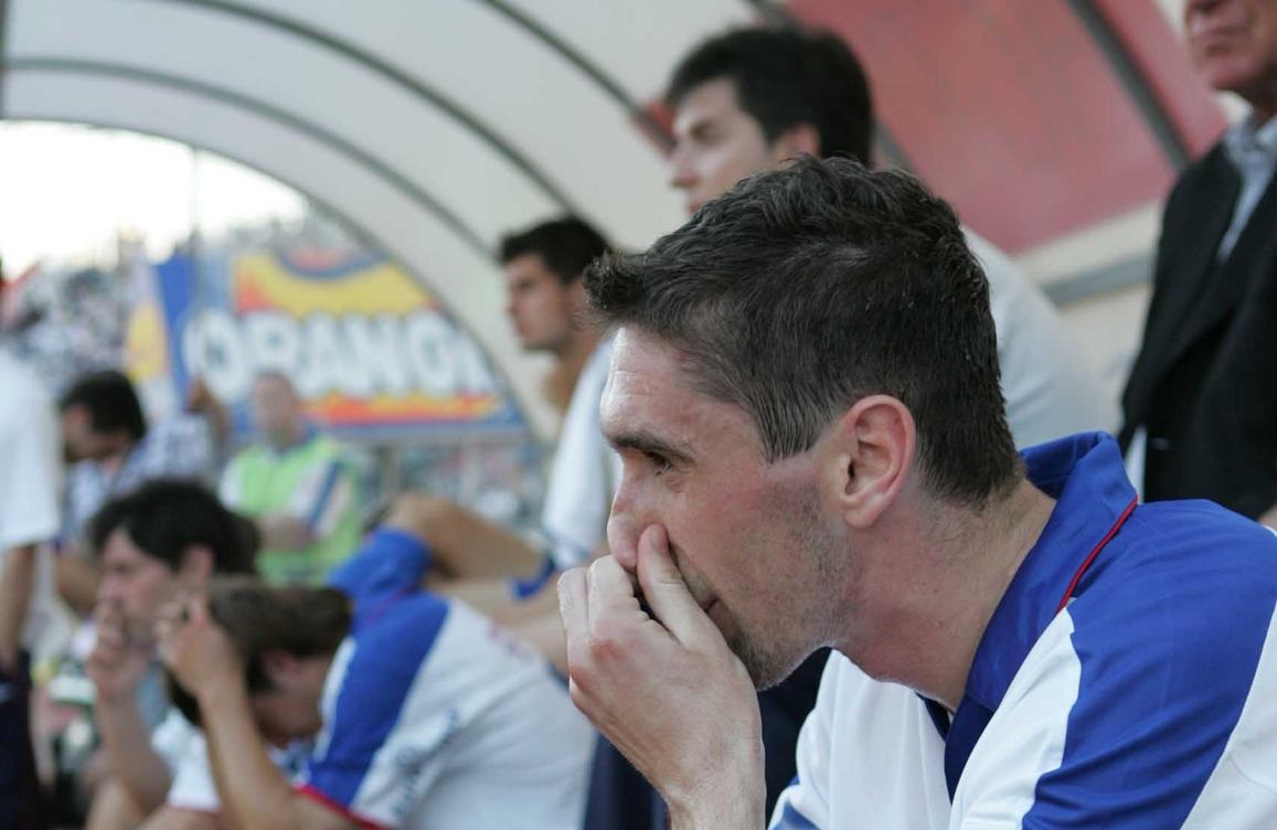 26.05.2005., Split - U uzvratnom susretu finala Hrvatskog nogometnog kupa Rijeka je, nakon sto je u prvom susretu bila bolja s 2:1, i na Poljudu svladala Hajduk s 1:0. Prvi je to trofej Rijecana od hrvatske neovisnosti. U bivsoj drzavi dva puta su osvajali naslov u kupu, a proslo je 26 godina od kada su osvojili zadnji trofej. Dario Damjanovic."nPhoto: Ivo Cagalj/PIXSELL