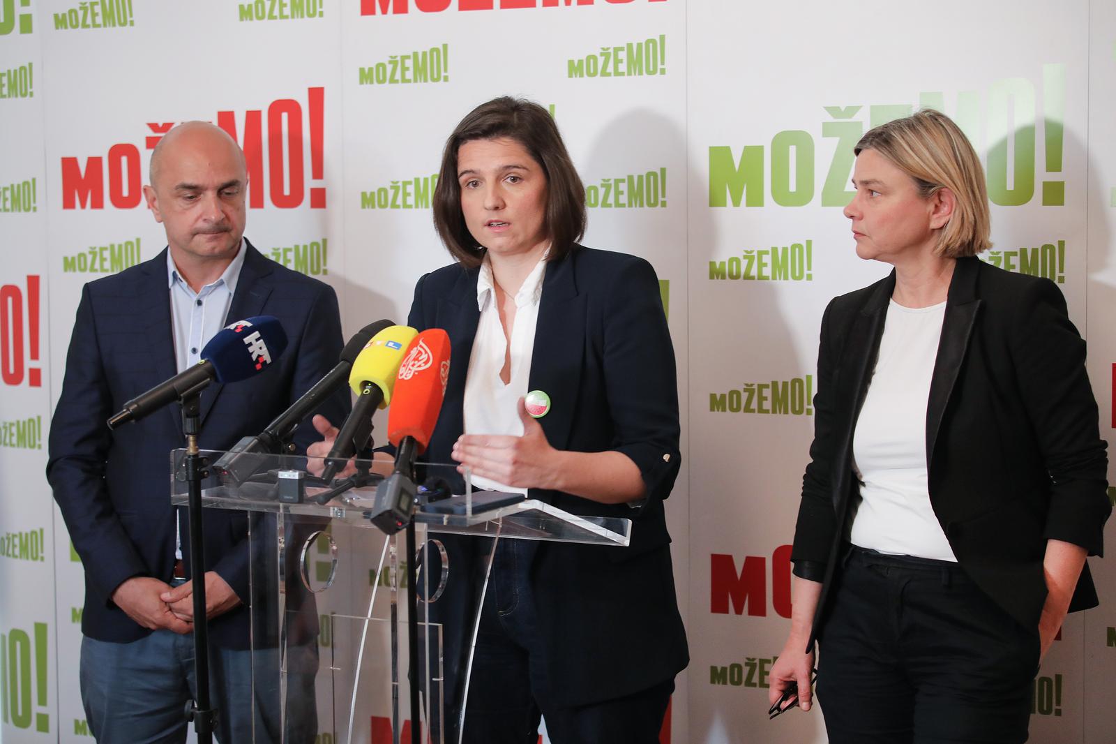 22.05.2024., Zagreb - Stranka Mozemo! odrzala je konferenciju za medije na kojoj su izabrani kandidati za europske parlamentarne izbore Gordan Bosanac i Jelena Milos te koordinatorica stranke Sandra Bencic govorili o programskim prioritetima za poljoprivredu. Photo: Tomislav Miletic/PIXSELL