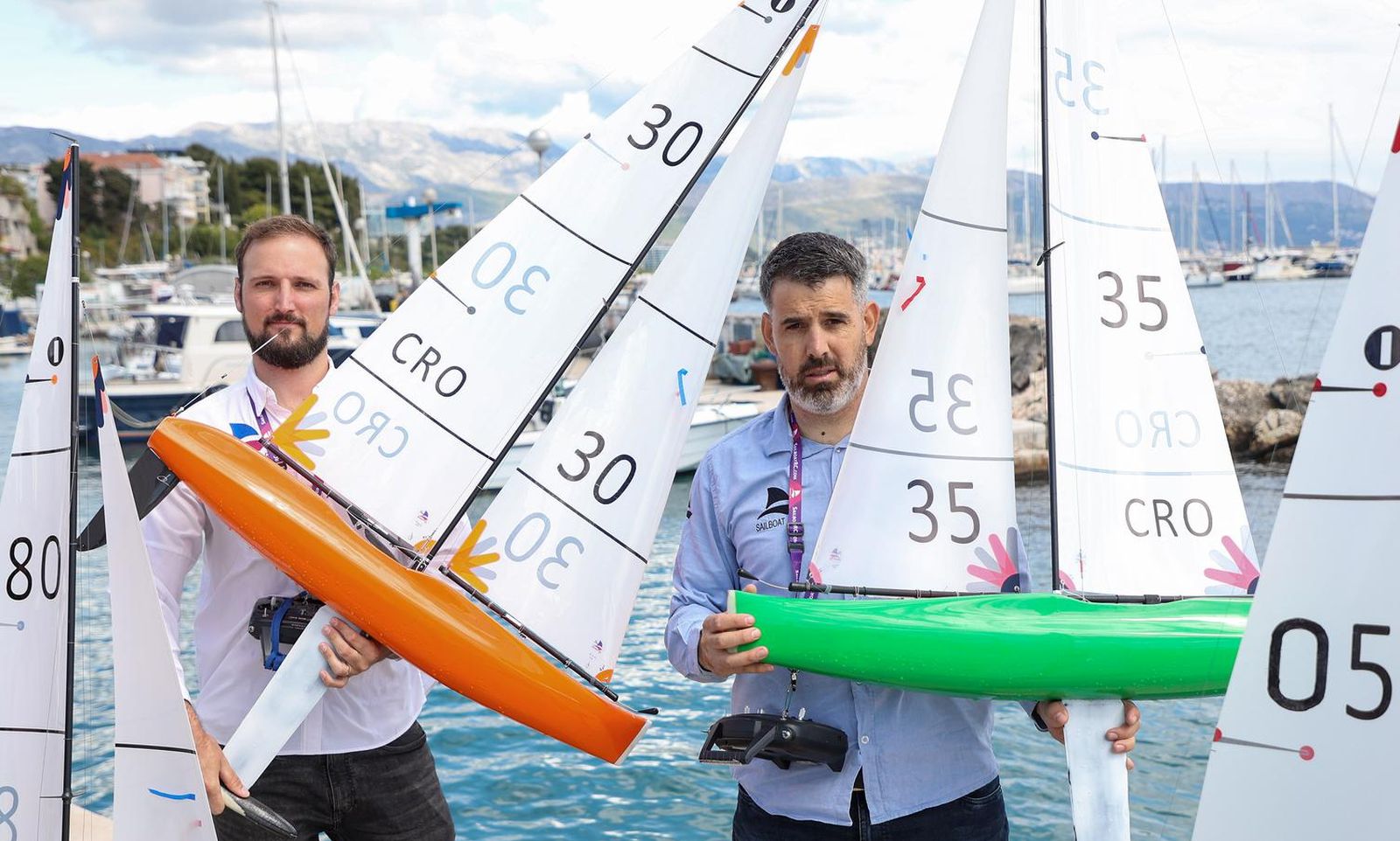 25.04.2024., Split- Zvonko Jelačić i Josip Marasović, suvlasnici splitske tvrtka Sailboat RC koja je svjetski poznat brend specijaliziran za tržište jedrilica na radio upravljanje, osobito u prestižnoj međunarodno priznatoj klasi IOM (International One Metre).   Jelačić je osim toga kreator i dizajner ovih zanimljivih jedrilica jurilica, ali i trostruki svjetski prvak u kategoriji IOM, Marasović magistar ekonomije.   Obojica su članovi JL Zenta. Photo: Ivana Ivanovic/PIXSELL