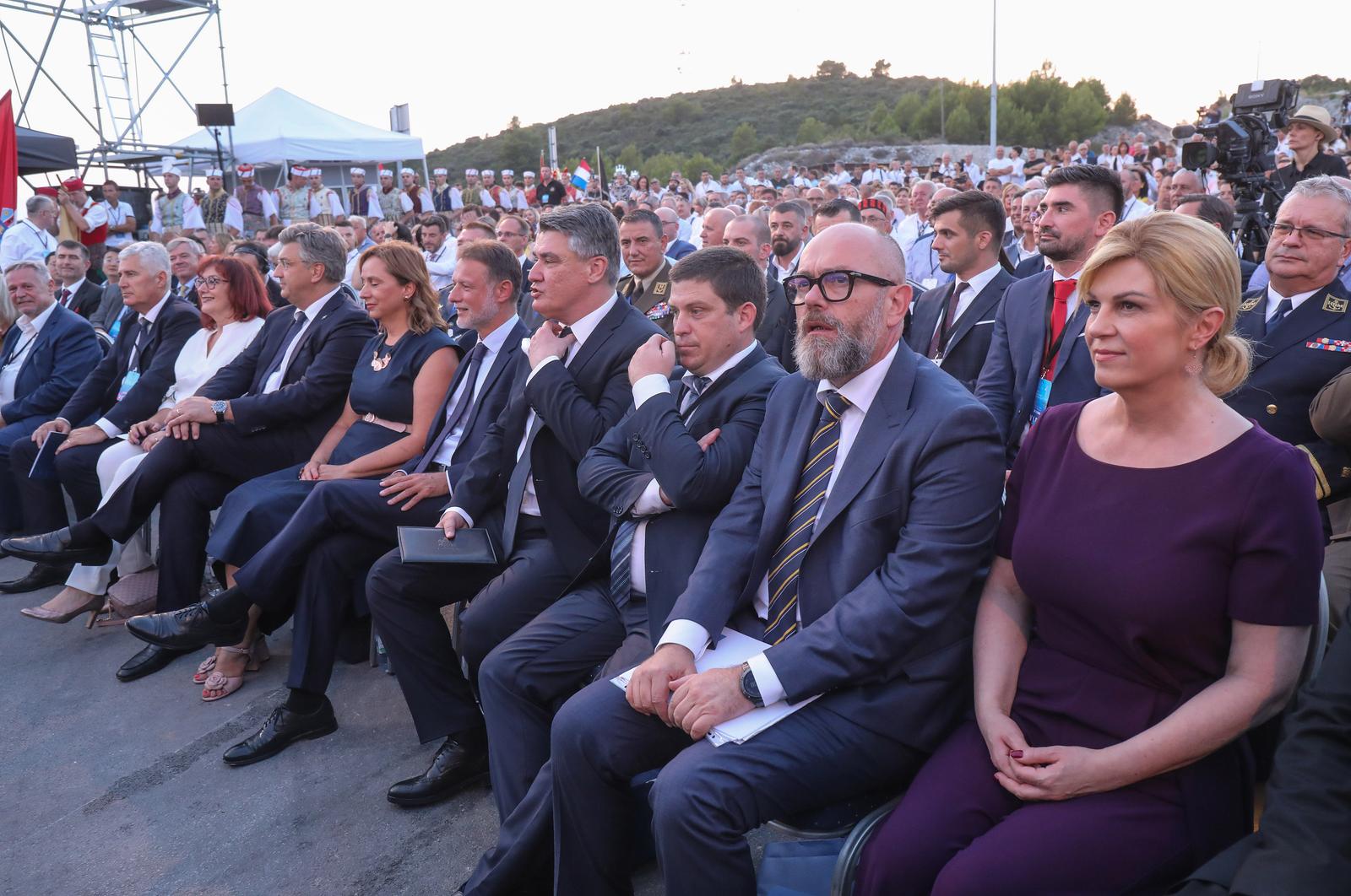 26.07.2022., Komarna - Sluzbeno otvorenje Peljeskog mosta.  Andrej Plenkovic, Zoran Milanovic, Sonja Jandrokovic, Gordan Jandrokovic, Oleg Butkovic, Kolinda Grabar Kitarovic  Photo: Ivo Cagalj/PIXSELL