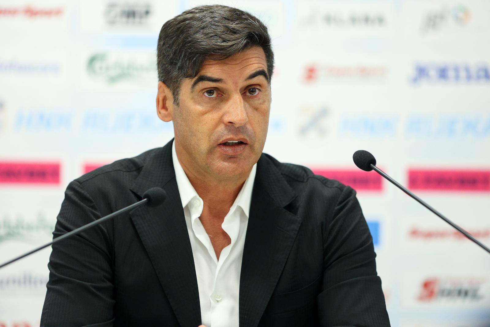 31.08.2023., stadion HNK Rijeka, Rijeka - Uzvratna utakmica play-offa UEFA Konferencijske lige, HNK Rijeka - Lille OSC. Trener Lillea Paulo Fonseca na konferenciji za medije nakon utakmice. Photo: Nel Pavletic/PIXSELL
