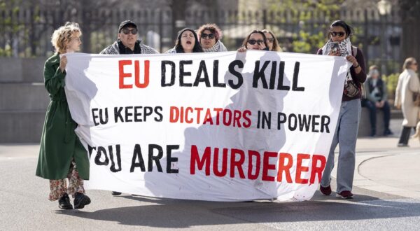 March 20, 2024, Vienna, Vienna, Austria: Pro-Palestine activists protest while President of the European Parliament ROBERTA METSOLA is on a working visit to Vienna.,Image: 858279148, License: Rights-managed, Restrictions: , Model Release: no, Credit line: Andreas Stroh / Zuma Press / Profimedia