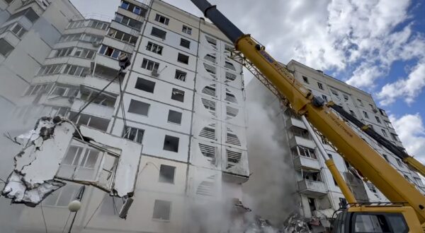 epa11336004 A handout photo made available on the telegram channel of Russia's Governor of Belgorod region, Vyacheslav Gladkov shows Russian rescuers removing debris at the site of a damaged residential building following shelling in Belgorod, Russia, 12 May 2024. According to the Russian Defense Ministry, Belgorod came under an attack from the Ukrainian side, adding that air defense systems downed six missiles and six rockets, and an apartment building in Russia's Belgorod was damaged by fragments of a downed Ukrainian Tochka-U missile. On 24 February 2022, Russian troops entered Ukrainian territory in what the Russian president declared a 'special military operation', starting an armed conflict that has provoked destruction and a humanitarian crisis.  EPA/BELGOROD GOVERNOR VYACHESLAV GLADKOV TELEGRAMM CHANNEL HANDOUT -- MANDATORY CREDIT --  HANDOUT EDITORIAL USE ONLY/NO SALES HANDOUT EDITORIAL USE ONLY/NO SALES
