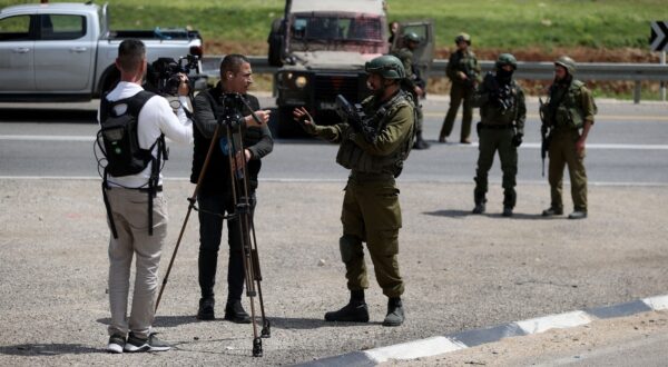 RAMALLAH, WEST BANK - APRIL 14: Israeli forces have imposed restrictions towards journalists from accessing the area as Israeli forces implement a closure of the entry and exit points for the towns of Silvad and Turmusayya, situated within the West Bank city of Ramallah on April 14, 2024. Tensions in the region have escalated following attacks by Jewish settlers on several towns in the West Bank, resulting in damage to Palestinian properties. Israeli forces have sealed off the entrances and exits of Silvad and Turmusayya, located within the city of Ramallah in the West Bank. Issam Rimawi / Anadolu/ABACAPRESS.COM,Image: 864505437, License: Rights-managed, Restrictions: , Model Release: no, Credit line: AA/ABACA / Abaca Press / Profimedia