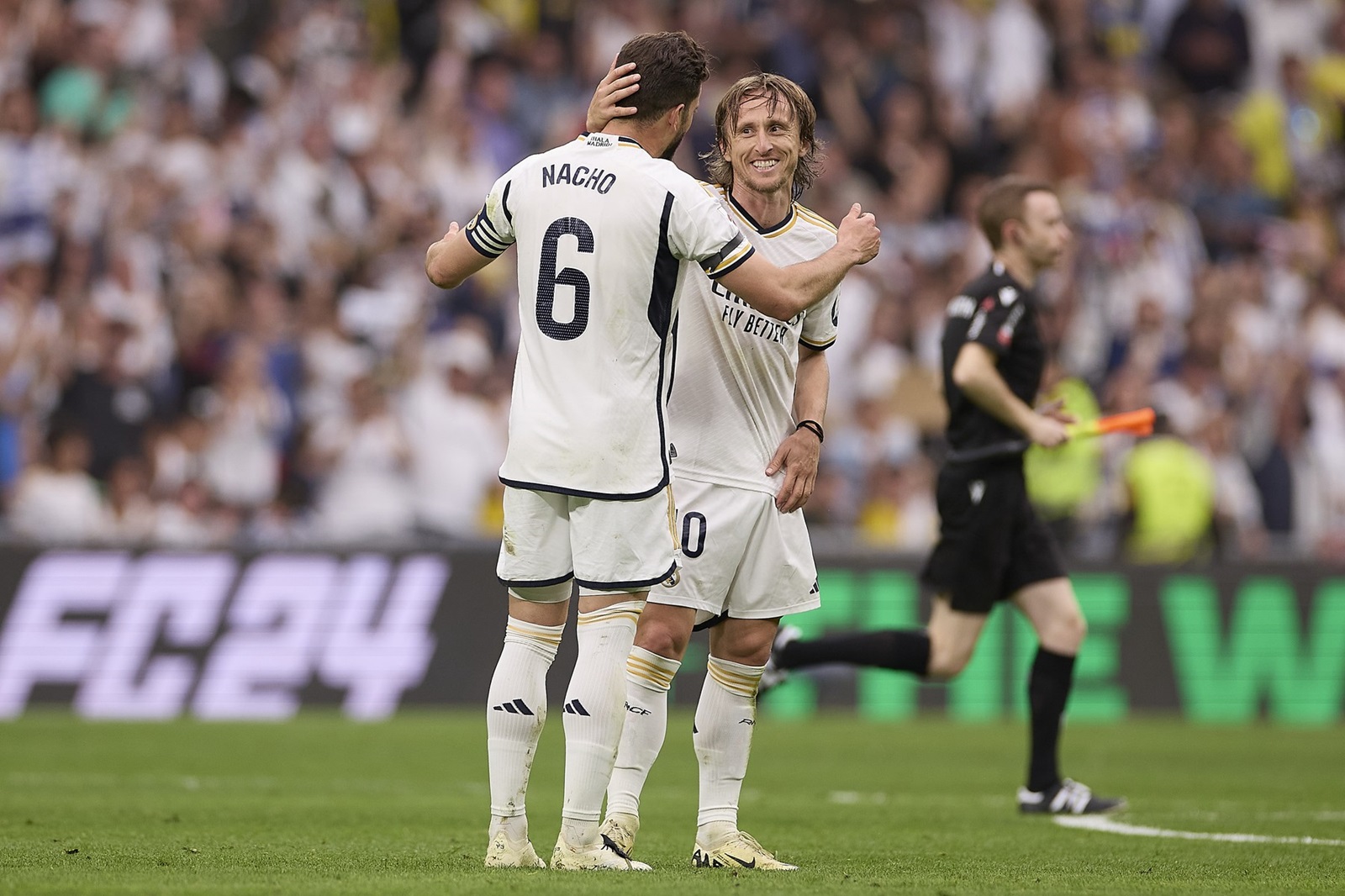 May 4, 2024, Madrid, Spain: Luka Modric (R) of Real Madrid CF and Jose Ignacio Fernandez Iglesias, known as Nacho Fernandez (L) of Real Madrid CF in action during the 2023/2024 La Liga EA Sports week 34 football match between Real Madrid CF and Cadiz CF at Santiago Bernabeu stadium. Final score: Real Madrid CF 3:0 Cadiz CF.,Image: 870391652, License: Rights-managed, Restrictions: , Model Release: no, Credit line: Federico Titone / Zuma Press / Profimedia