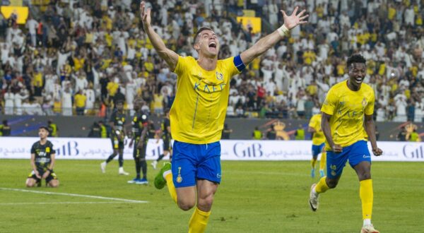 RIYADH, SAUDI ARABIA - MAY 27: Cristiano Ronaldo (7) of Al-Nassr celebrates after scoring a goal during Saudi Pro League week 34 football match between Al-Nassr and Al Ittihad at Al-Awwal Park Stadium in Riyadh, Saudi Arabia on May 27, 2024. Mohammed Saad / Anadolu/ABACAPRESS.COM,Image: 876947712, License: Rights-managed, Restrictions: , Model Release: no, Credit line: AA/ABACA / Abaca Press / Profimedia