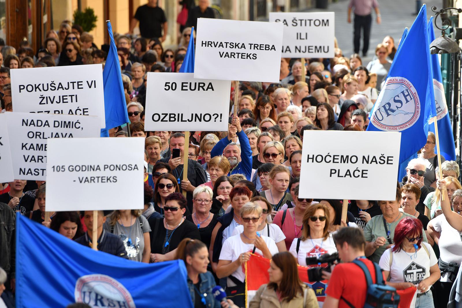 10.05.02024., Varazdin - Prosvjedna povorka radnika tvrtke Varteks koji vec cetvrti dan strajkaju Photo: Vjeran Zganec Rogulja/PIXSELL
