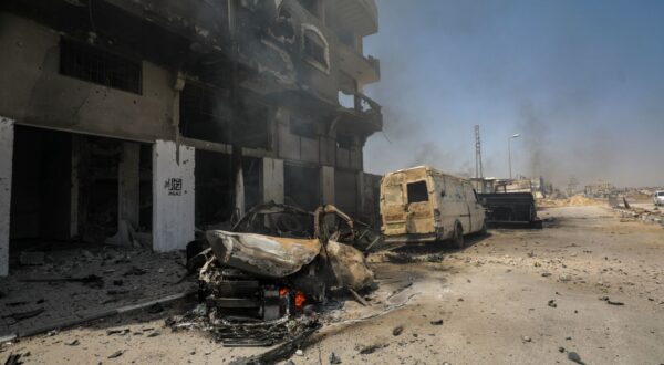 epa11397855 A destroyed area at Salah Al Din road following an Israeli miltary operation at Al Nusairat refugee camp in the central Gaza Strip 08 June 2024. More than 36,000 Palestinians and over 1,400 Israelis have been killed, according to the Palestinian Health Ministry and the Israel Defense Forces (IDF), since Hamas militants launched an attack against Israel from the Gaza Strip on 07 October 2023, and the Israeli operations in Gaza and the West Bank which followed it.  EPA/MOHAMMED SABER