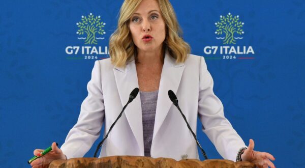 epa11411871 Italian Prime Minister Giorgia Meloni holds a press conference after the G7 summit at Borgo Egnazia resort in Savelletri, southern Italy, 15 June 2024. The 50th G7 summit brought together the Group of Seven member states leaders in Borgo Egnazia resort in southern Italy from 13 to 15 June 2024.  EPA/ETTORE FERRARI