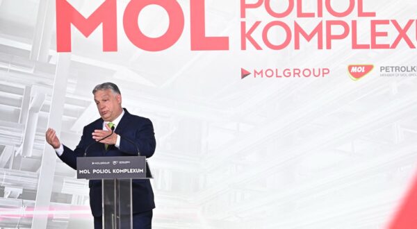 Hungarian Prime Minister Viktor Orban gives a speech to inaugurate Hungarian oil company Mol Group's new polyol complex near Tiszaujvaros, a town about 160 km from the Hungarian capital Budapest, on May 14, 2024. The petrochemical plant is set to produce around 200,000 tons of polyols per year. The Hungarian government subsidised the 1.3 billion development through tax allowance and investment grants.,Image: 872826383, License: Rights-managed, Restrictions: , Model Release: no, Credit line: Attila KISBENEDEK / AFP / Profimedia